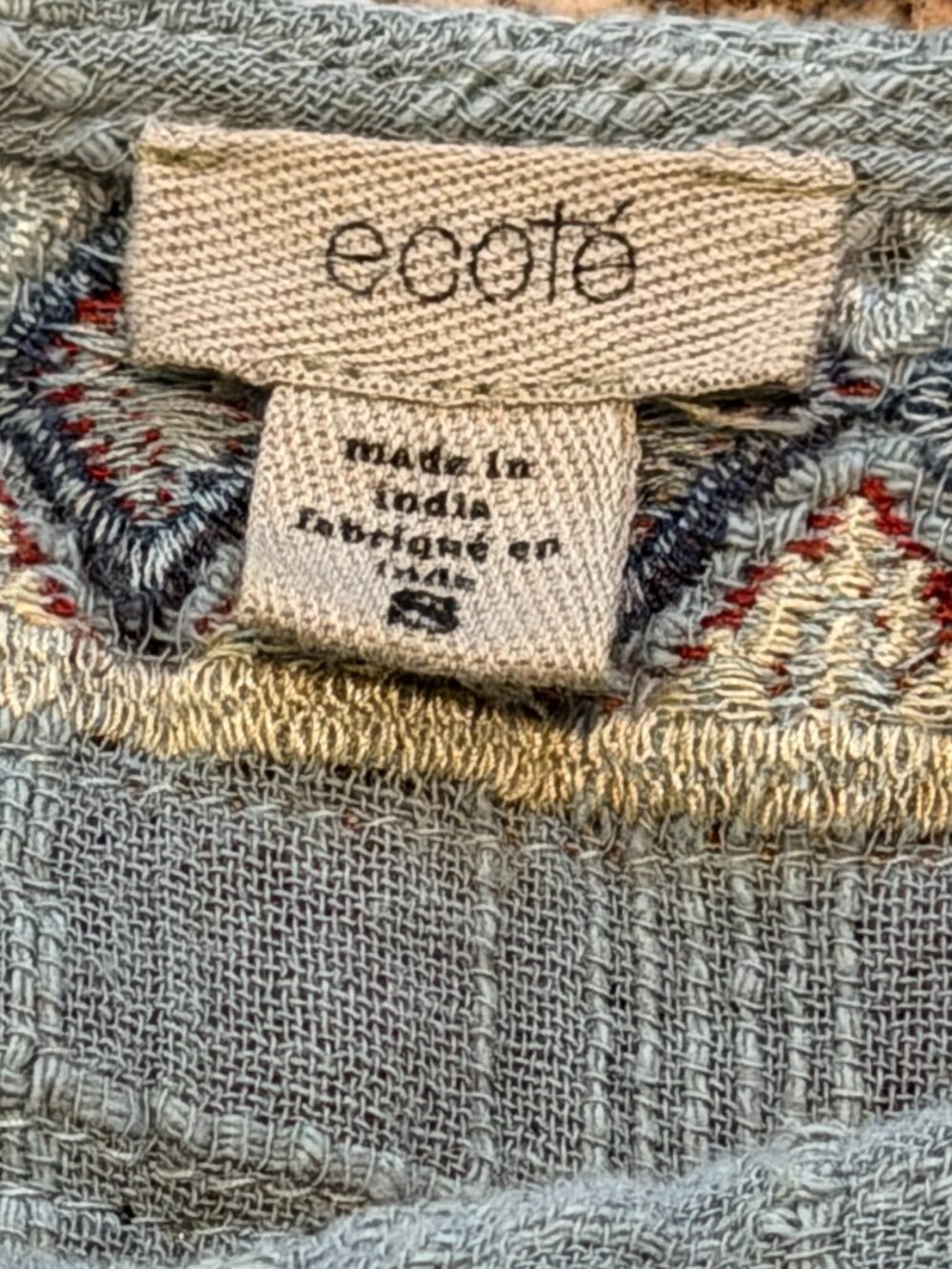 Ecote Boho Embellished Cotton Tank - Green & Gold Festival Top S - Picture 6 of 10